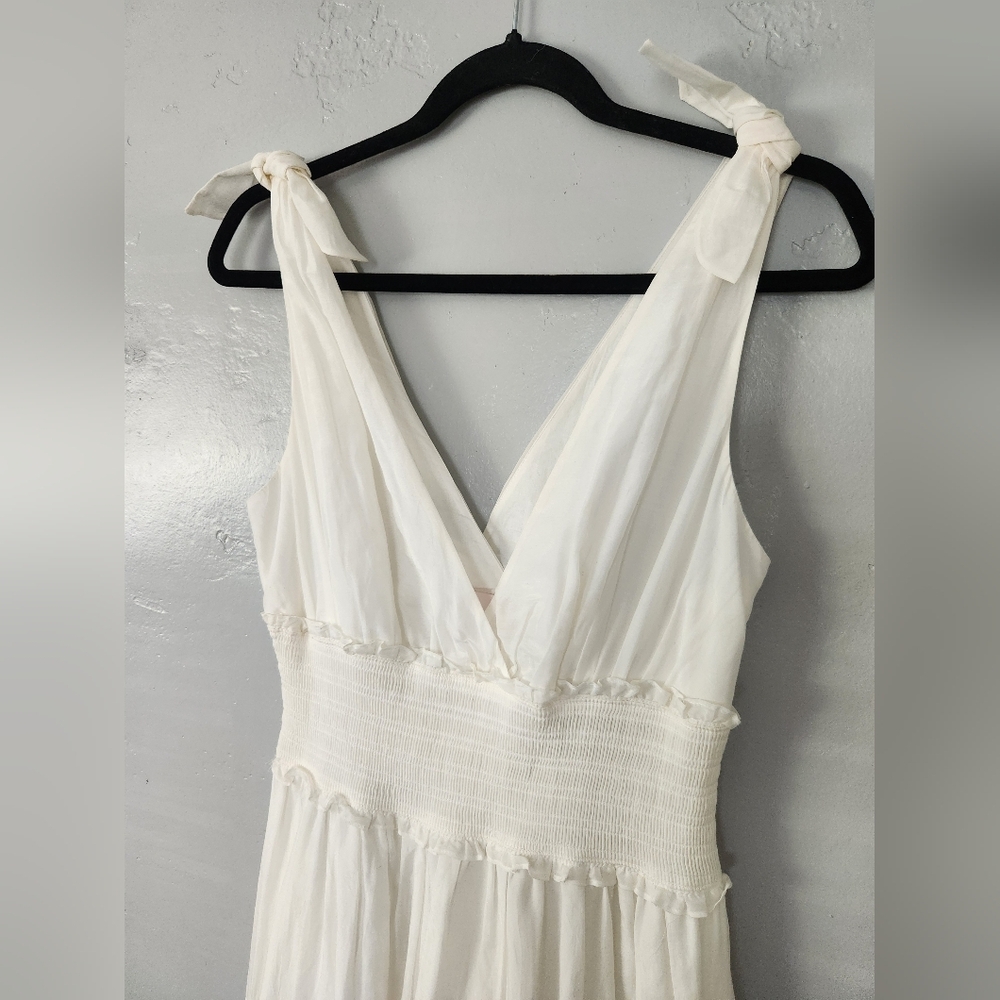 Cinq à Sept Tamar Tie Strap Smocked Calf Length Ruffled Dress Sz 2 - Picture 5 of 10